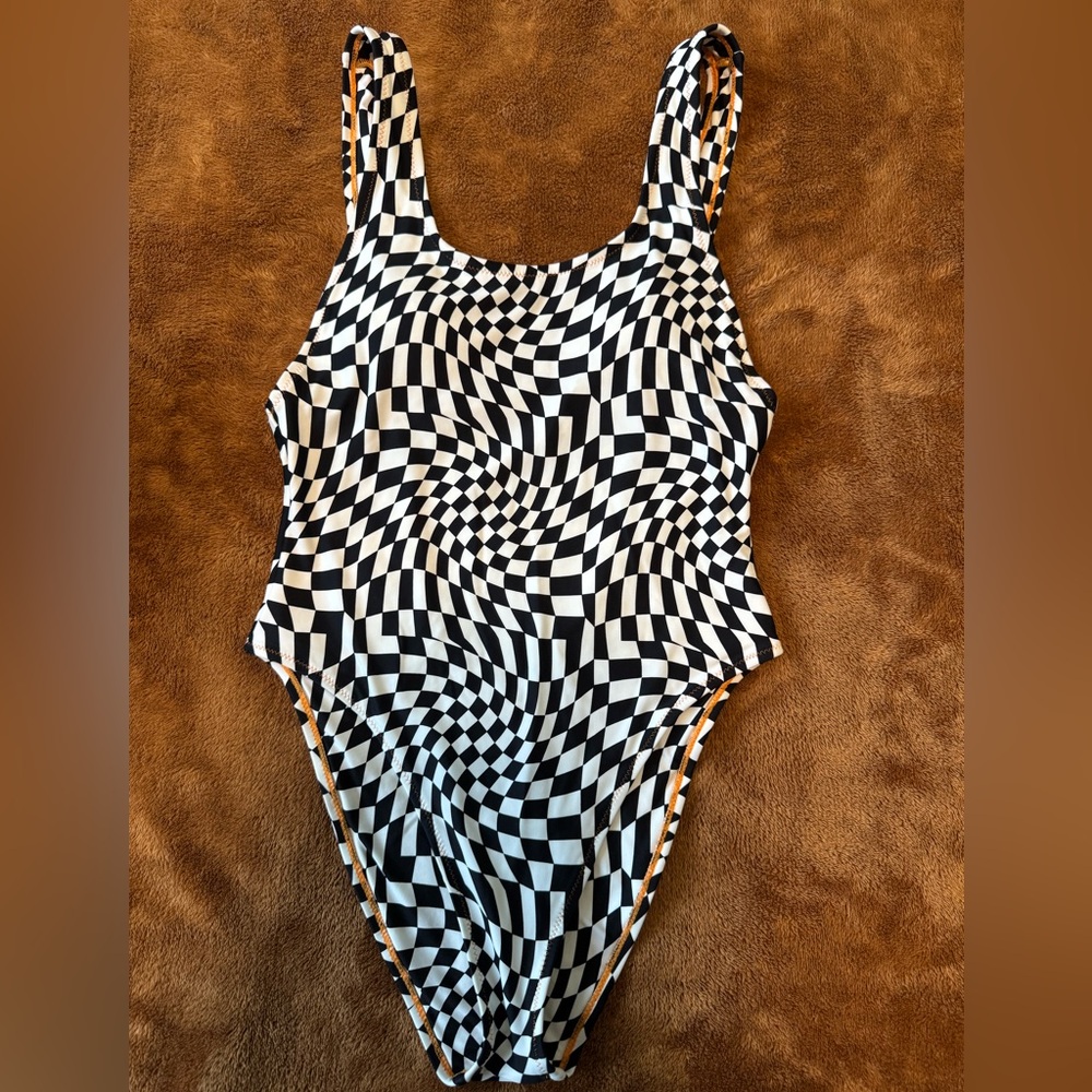 LIKE NEW It's Now Cool Black and White Checkered Swimsuit/Bodysuit